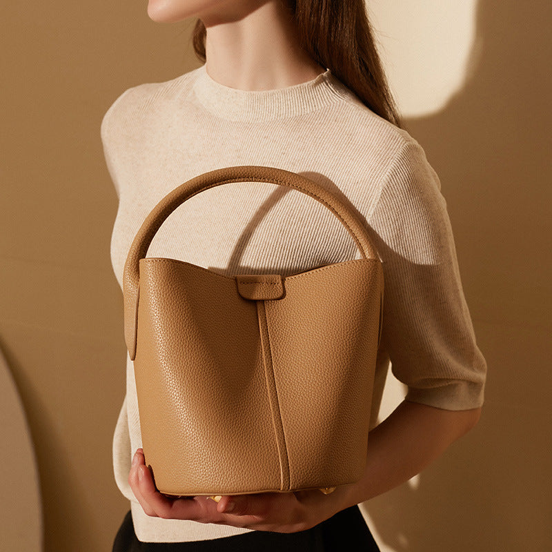 Genuine Leather Female Crossbody Bucket Bag