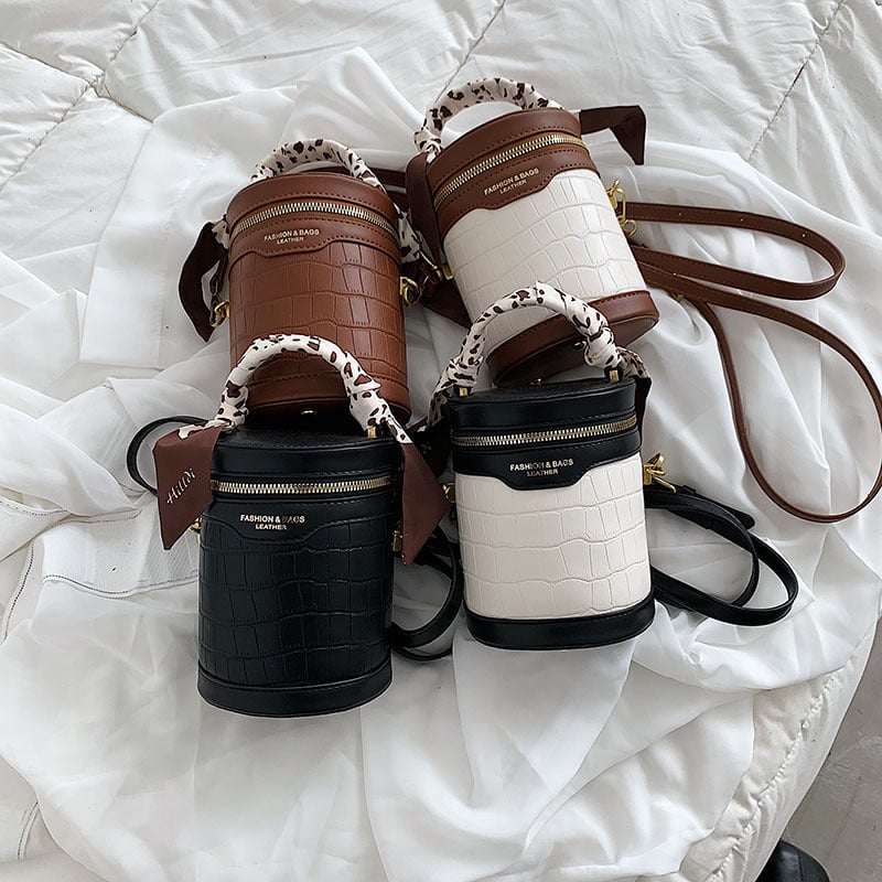 Stone Pattern Zip Bucket Tote Bag
